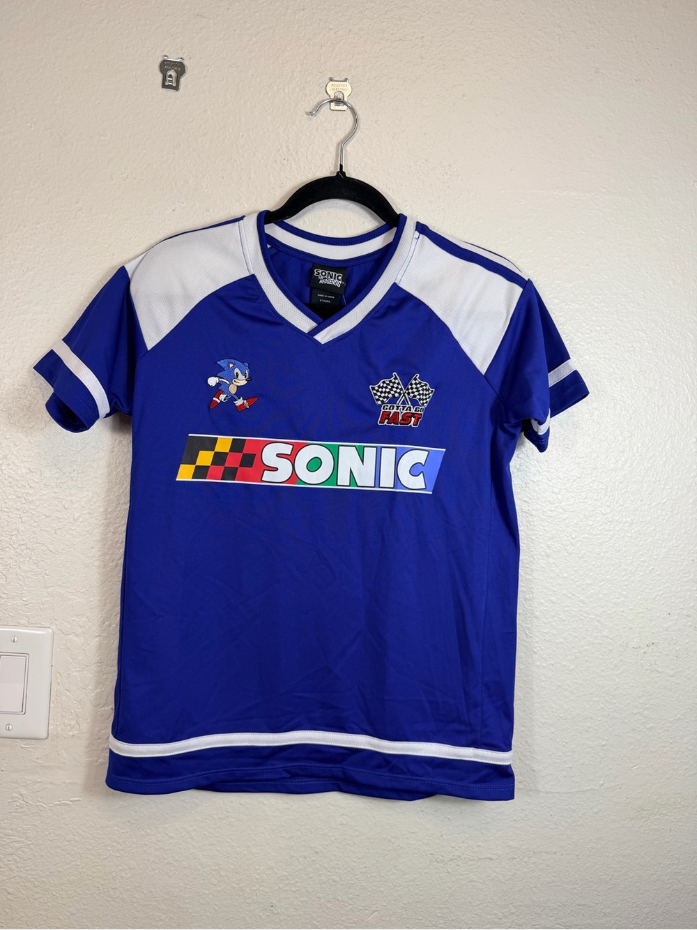 Rare Vintage Sonic the Hedgehog Racing Soccer Jersey Youth XL Gotta Go Fast Sega